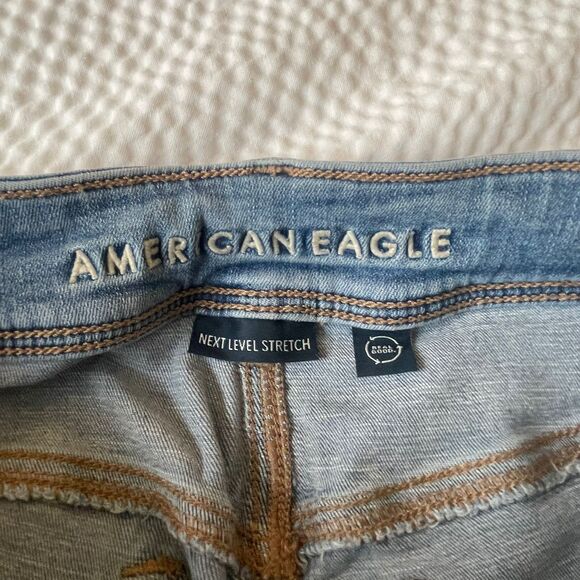 American Eagle Women's Stretch Blue Wide Leg Denim Jeans US 8 - Picture 10 of 10